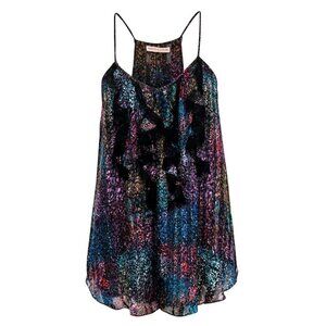 Rebecca Taylor Multicolor Metallic Ruffle Silk Boho Tank Top